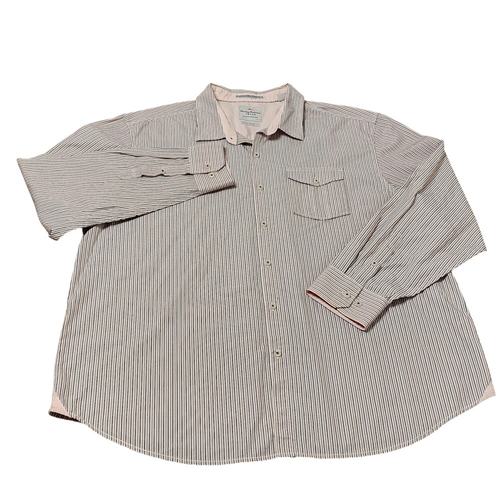 Tommy Bahama Shirt Mens 2XL Pink Stripe Cotton Button Long Sleeve Casual Island